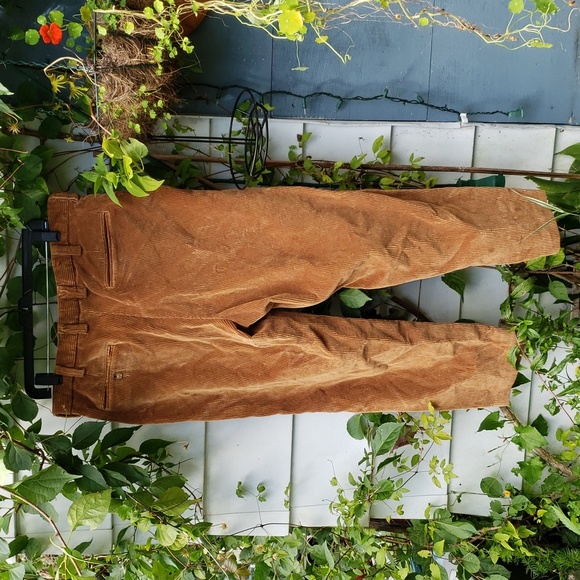 ORVIS Mens Wide Wale Corduroy Pants Caramel Tan Leather trim Size 36 - Picture 5 of 5